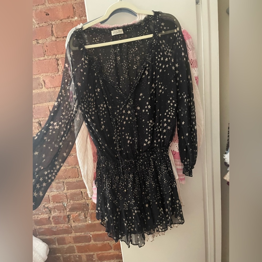 Love shack fancy black star rouched mini dress